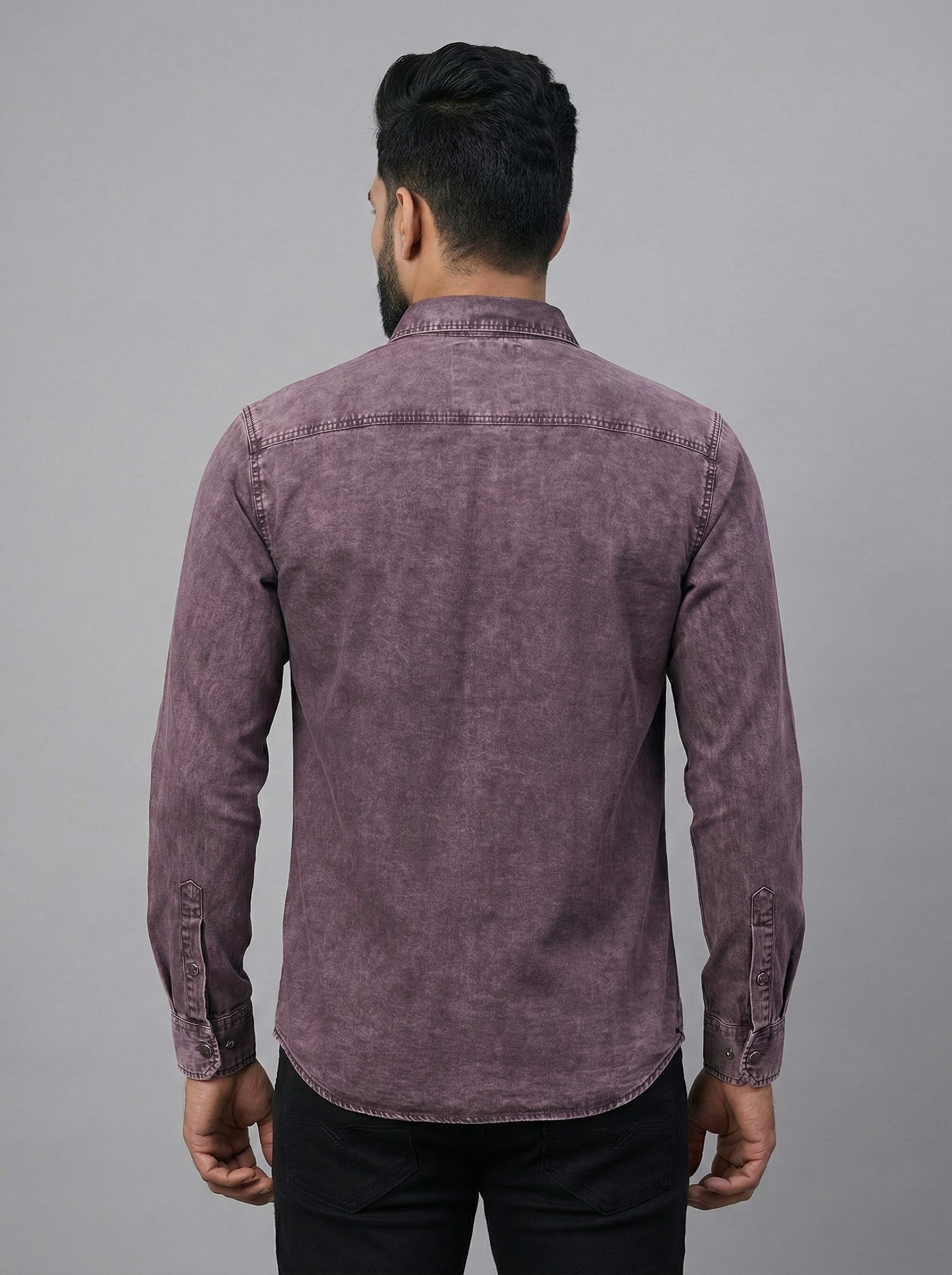Title: Mensfield Signature Maroon Acid-Wash Denim Shirt - Premium Vintage Slim Fit