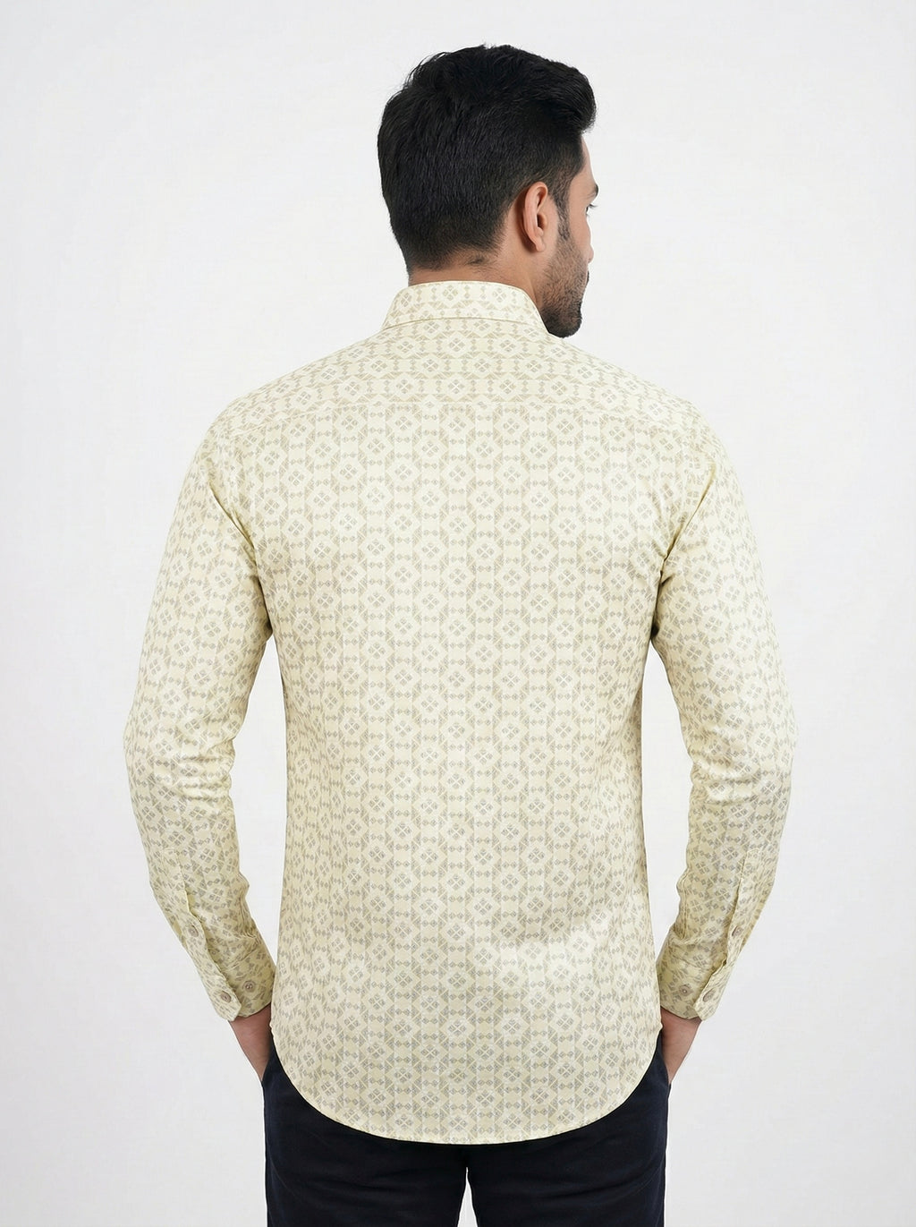 Mensfield Signature Beige Geometric Print Shirt - Premium Slim Fit Formal Wear