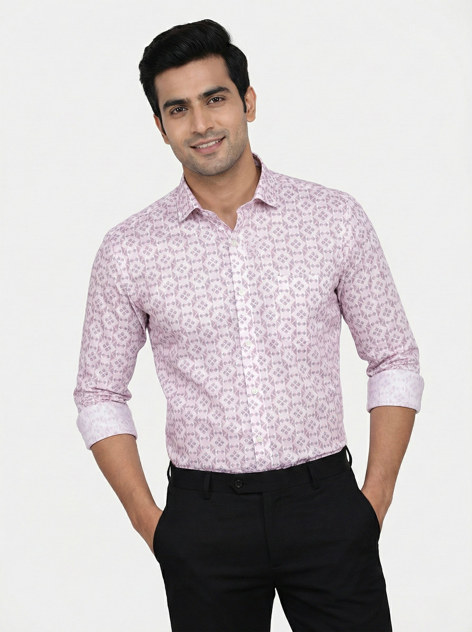 Mensfield Signature Pink Geometric Print Shirt - Premium Slim Fit Formal Wear