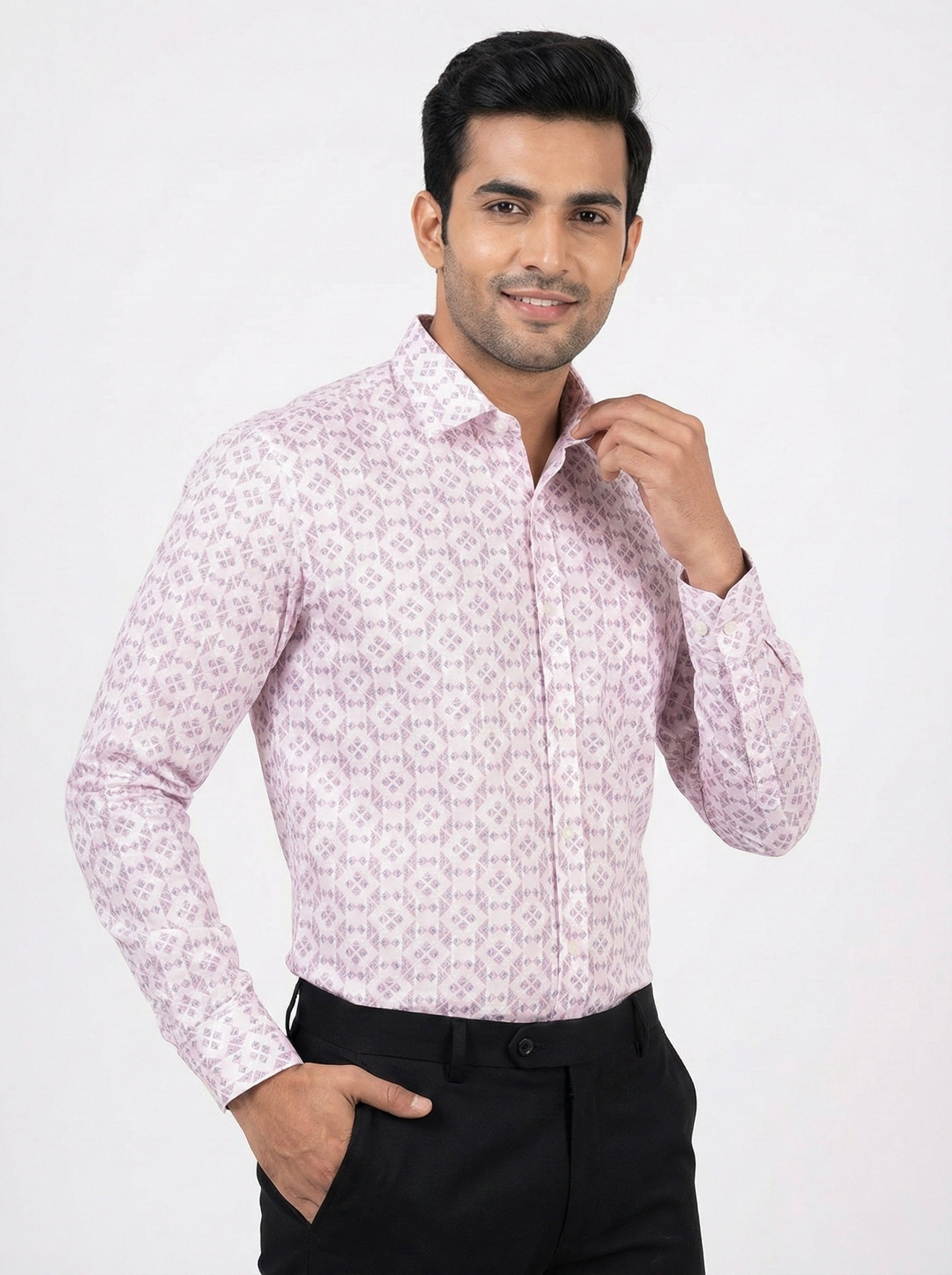 Mensfield Signature Pink Geometric Print Shirt - Premium Slim Fit Formal Wear