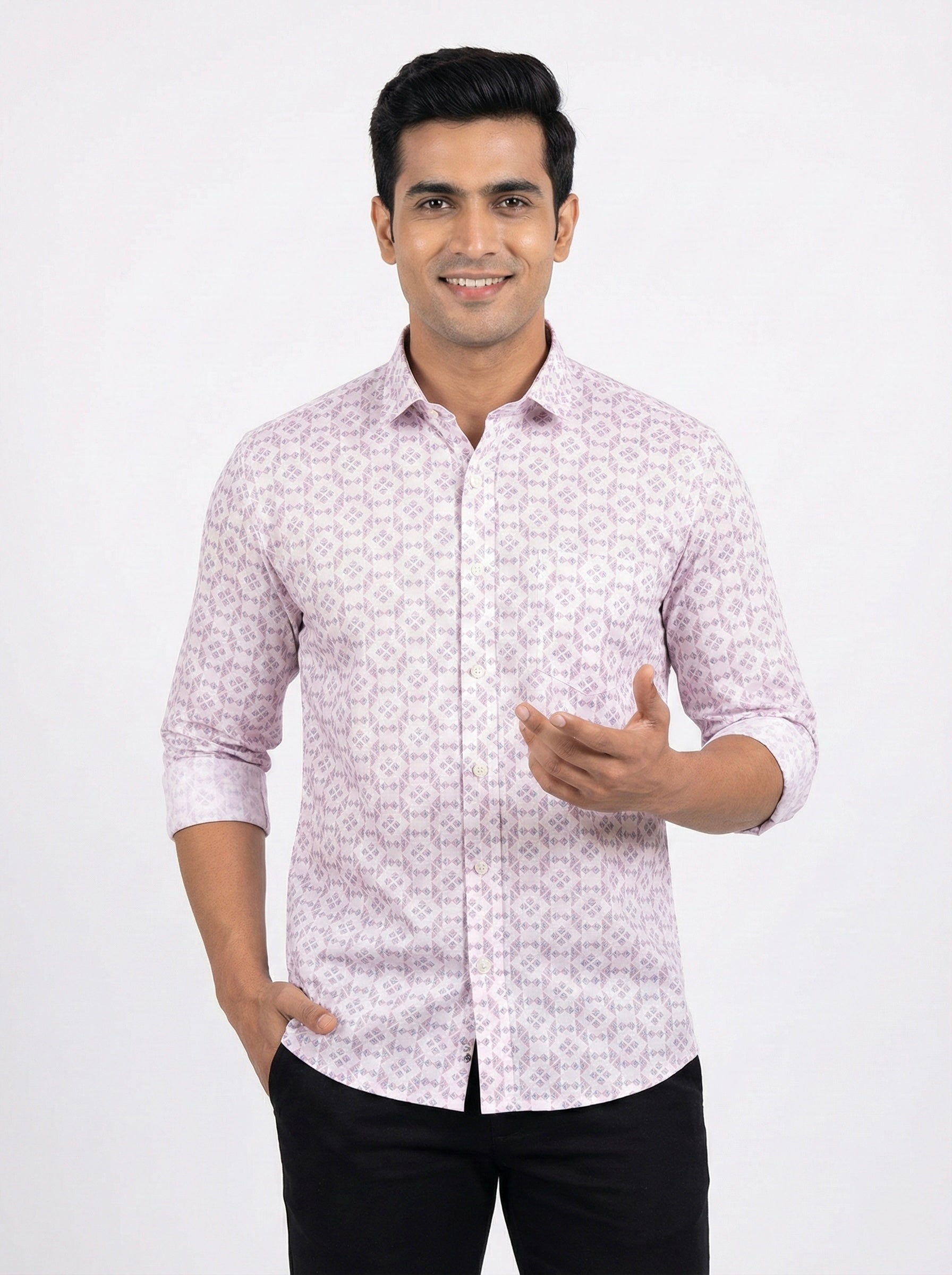 Mensfield Signature Pink Geometric Print Shirt - Premium Slim Fit Formal Wear