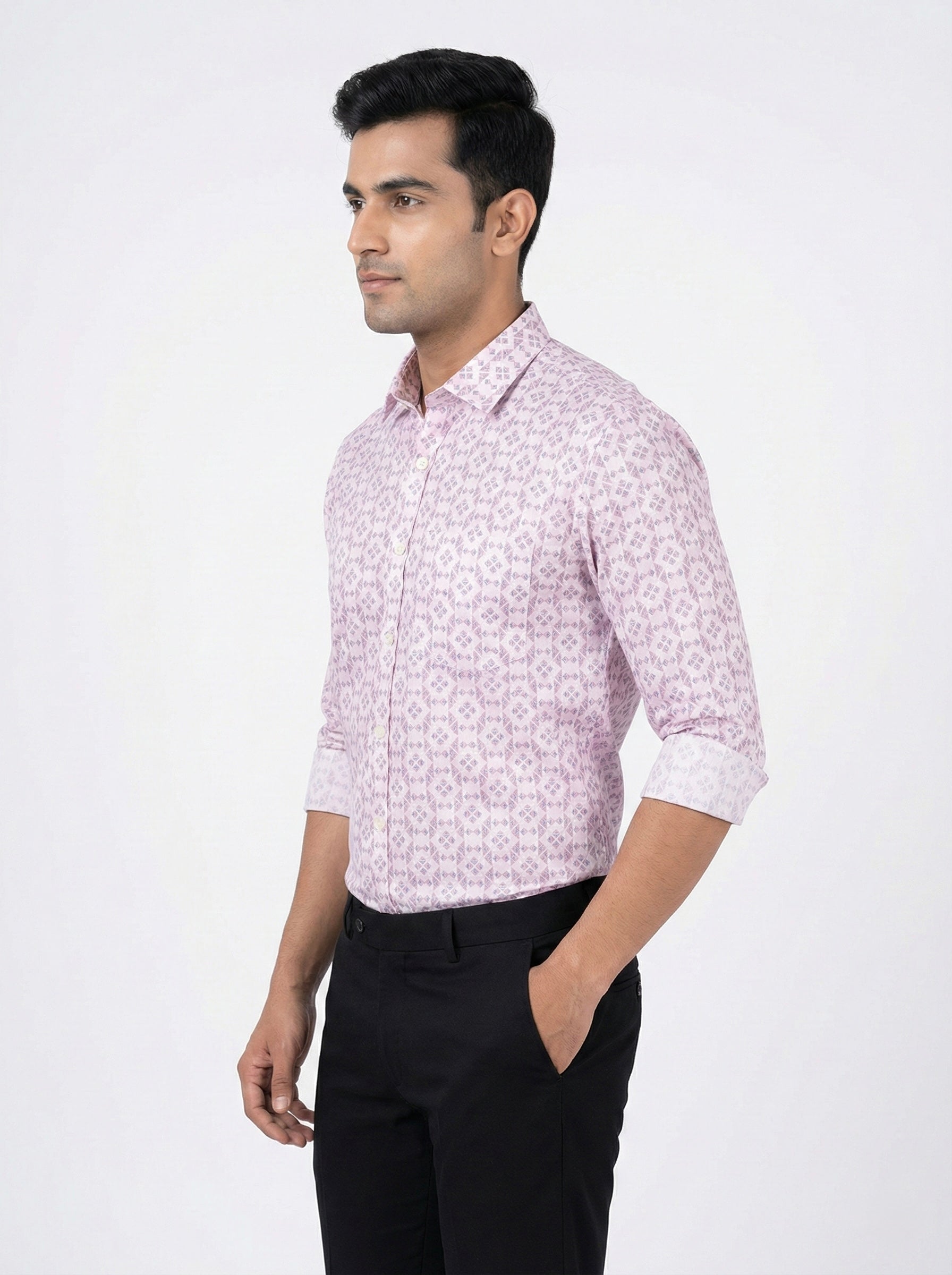 Mensfield Signature Pink Geometric Print Shirt - Premium Slim Fit Formal Wear