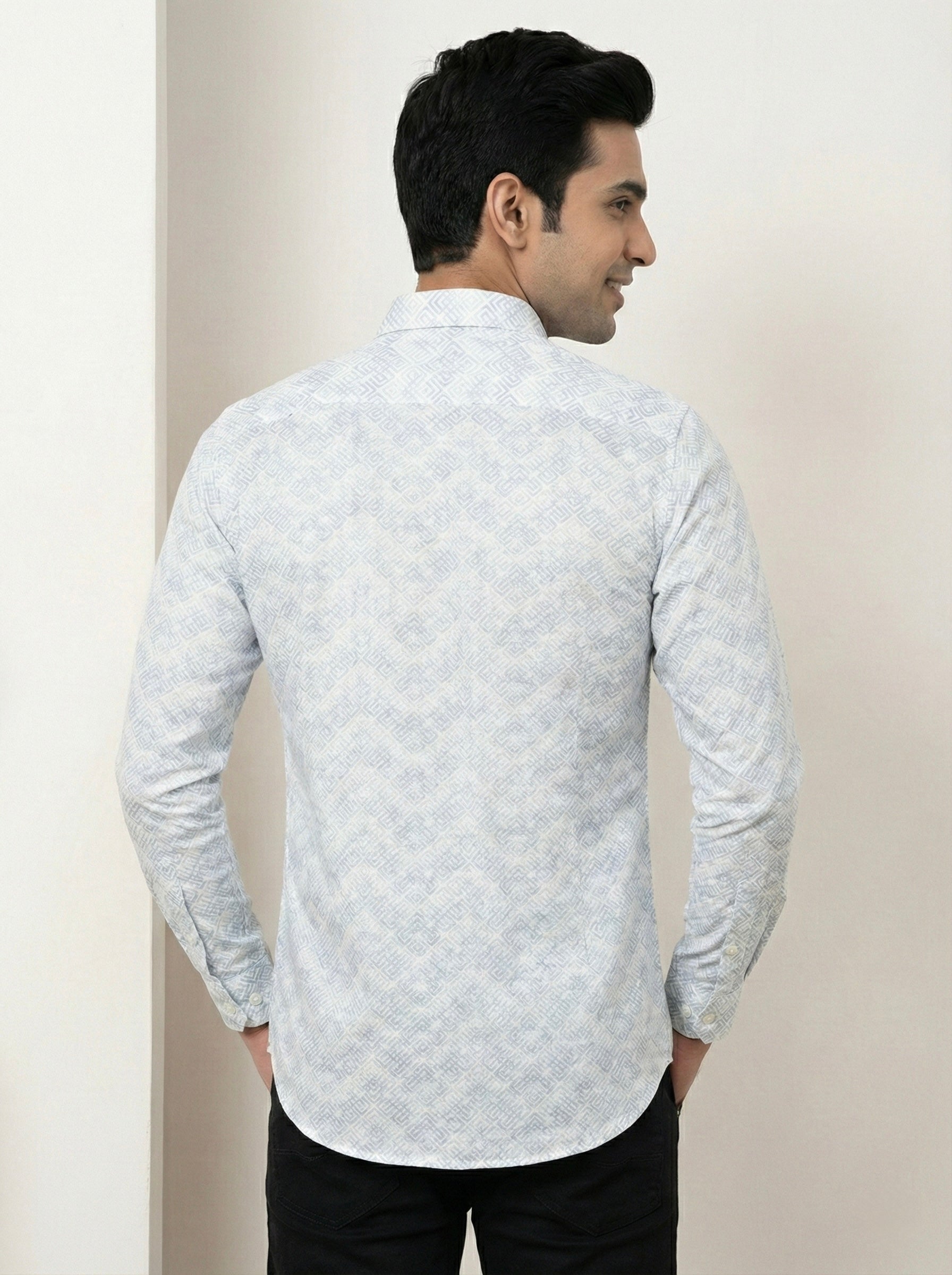 Mensfield Signature Light Blue Geometric Print Shirt - Premium Slim Fit Formal Wear