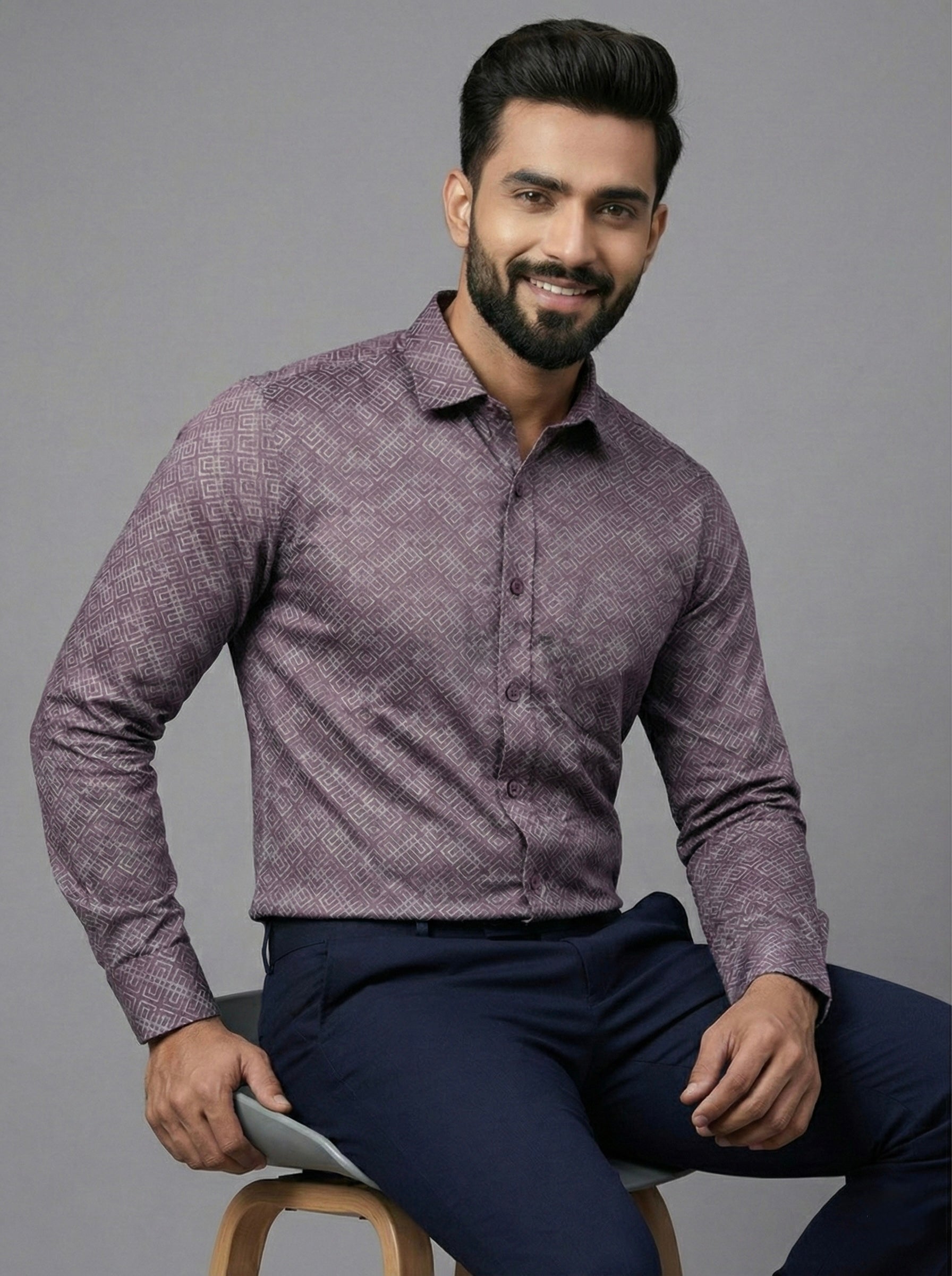 Mensfield Signature Mauve Geometric Print Shirt - Premium Slim Fit Formal Wear