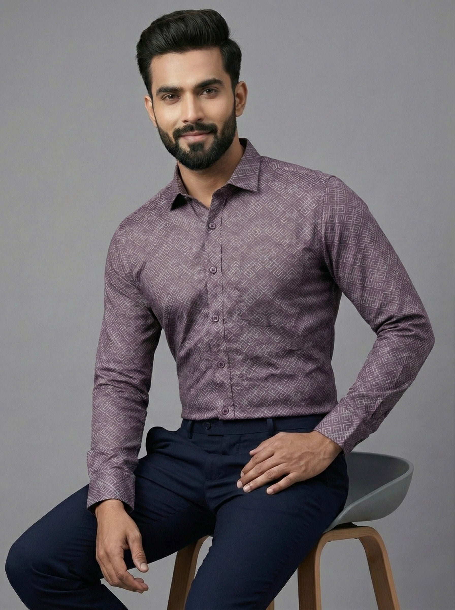 Mensfield Signature Mauve Geometric Print Shirt - Premium Slim Fit Formal Wear