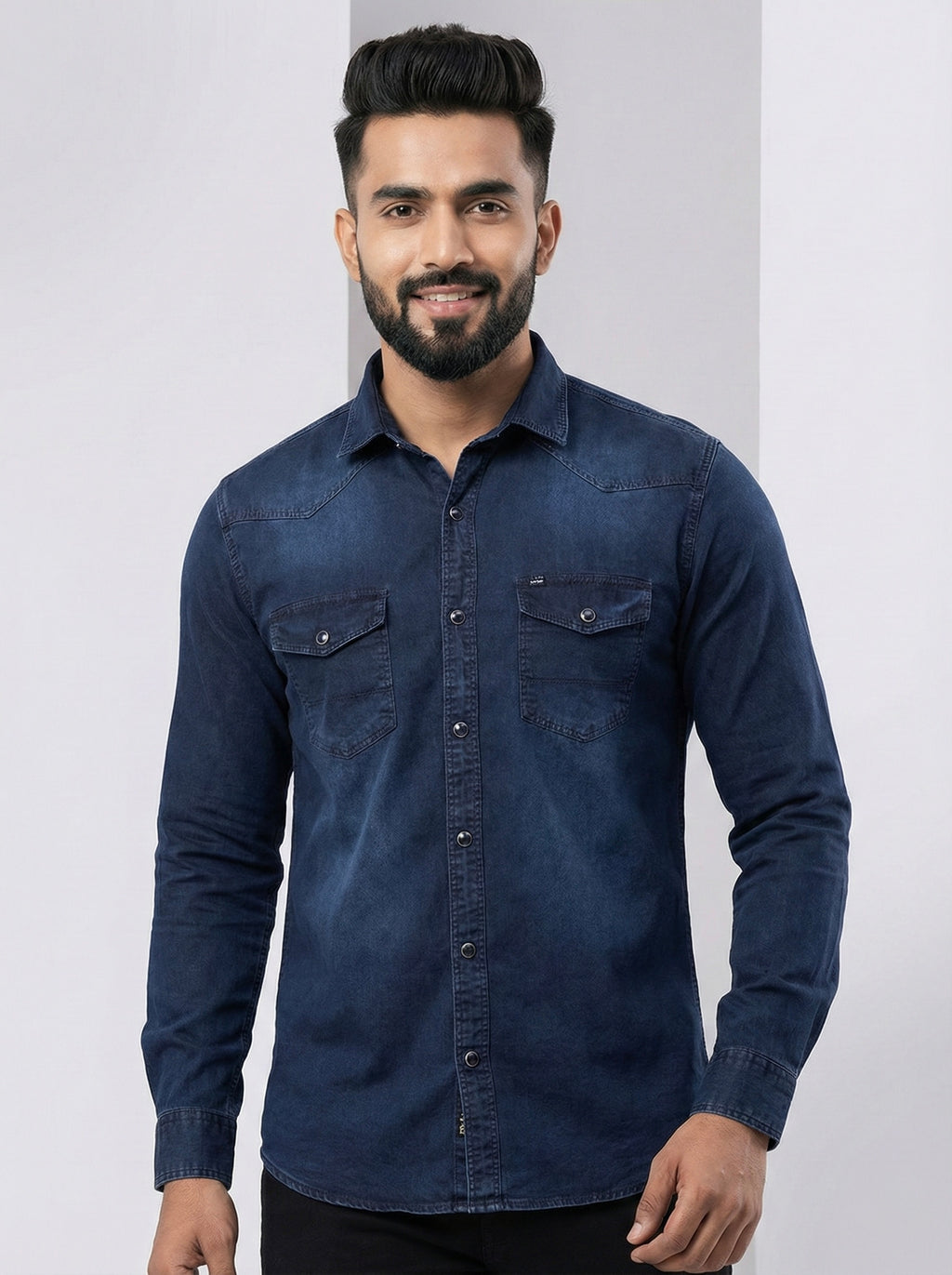 Mensfield Signature Dark Indigo Denim Shirt - Premium Stonewashed Slim Fit