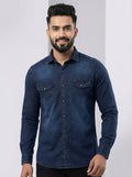 Mensfield Signature Dark Indigo Denim Shirt - Premium Stonewashed Slim Fit