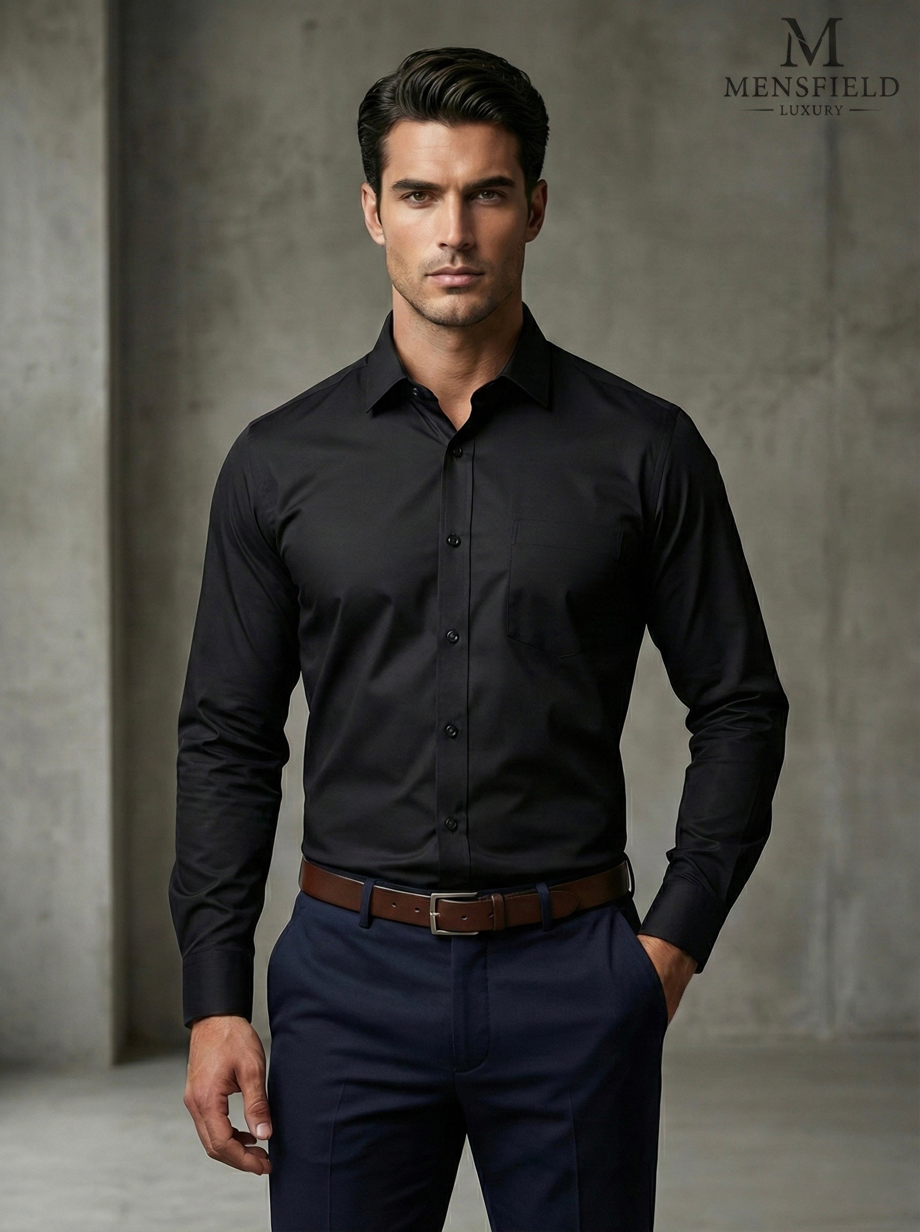 Mensfield Premium Black Slim-Fit Long-Sleeve Shirt - Luxury Formal & Semi-Formal Wear