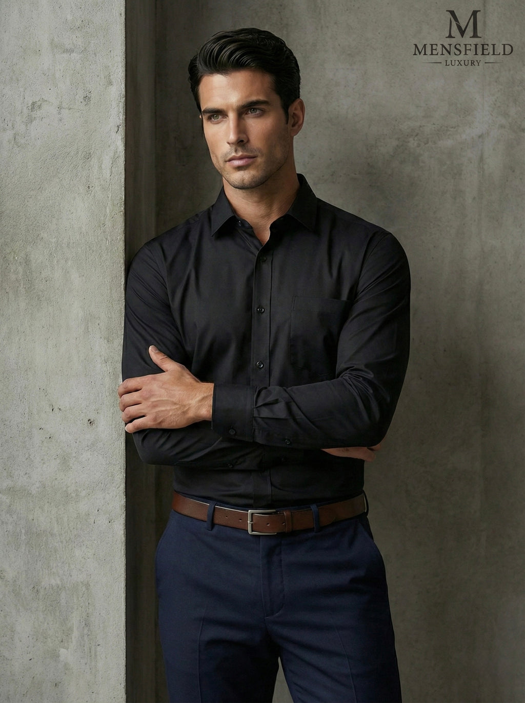 Mensfield Premium Black Slim-Fit Long-Sleeve Shirt - Luxury Formal & Semi-Formal Wear