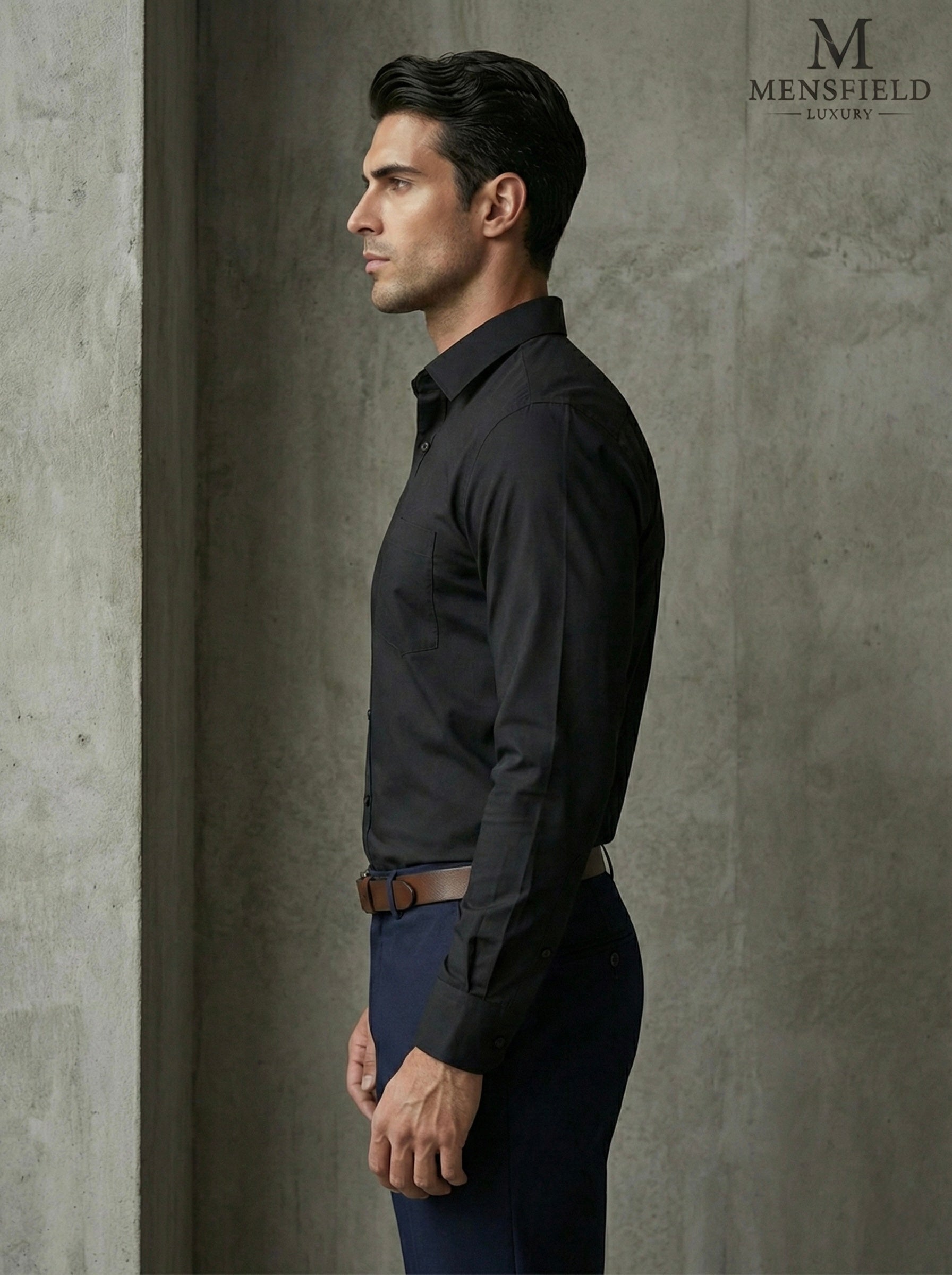 Mensfield Premium Black Slim-Fit Long-Sleeve Shirt - Luxury Formal & Semi-Formal Wear