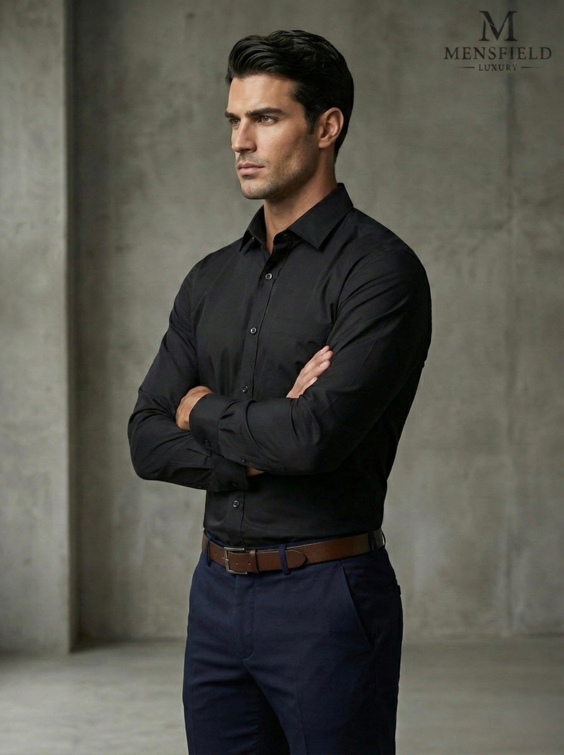 Mensfield Premium Black Slim-Fit Long-Sleeve Shirt - Luxury Formal & Semi-Formal Wear