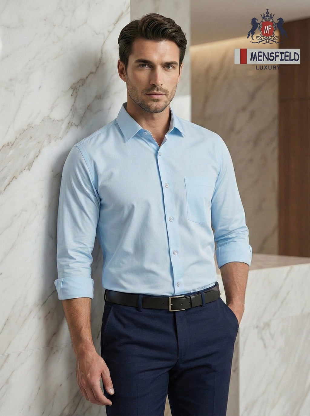 Mensfield Luxury Executive Sky Blue Formal Shirt - Premium High-Count Cotton Slim Fit