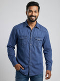 Mensfield Premium Indigo Blue Denim Shirt - Classic Western Slim-Fit