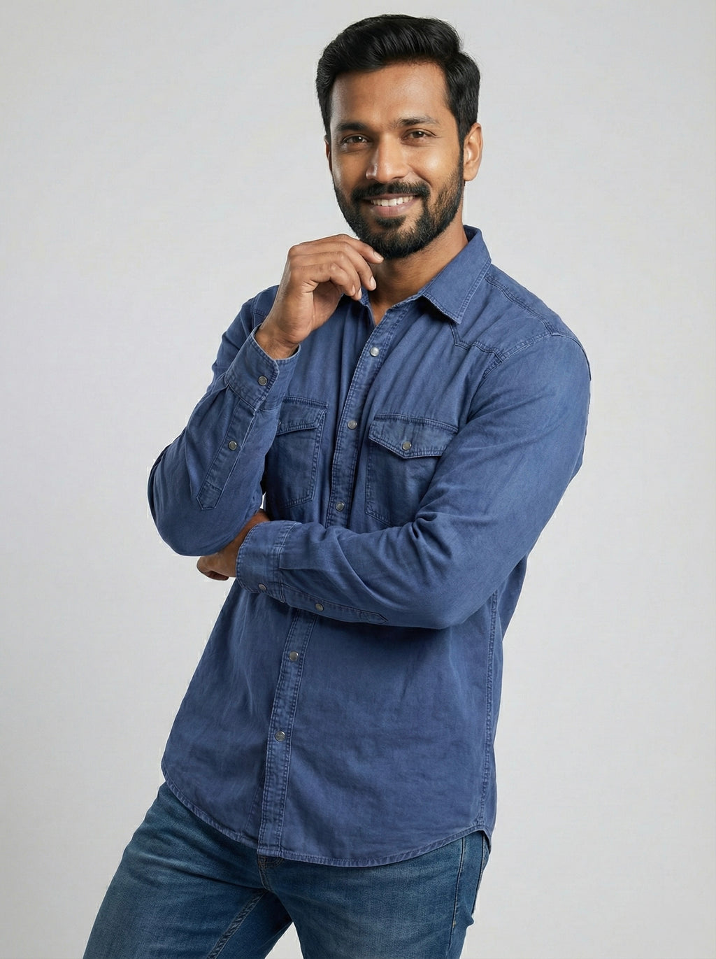 Mensfield Premium Indigo Blue Denim Shirt - Classic Western Slim-Fit