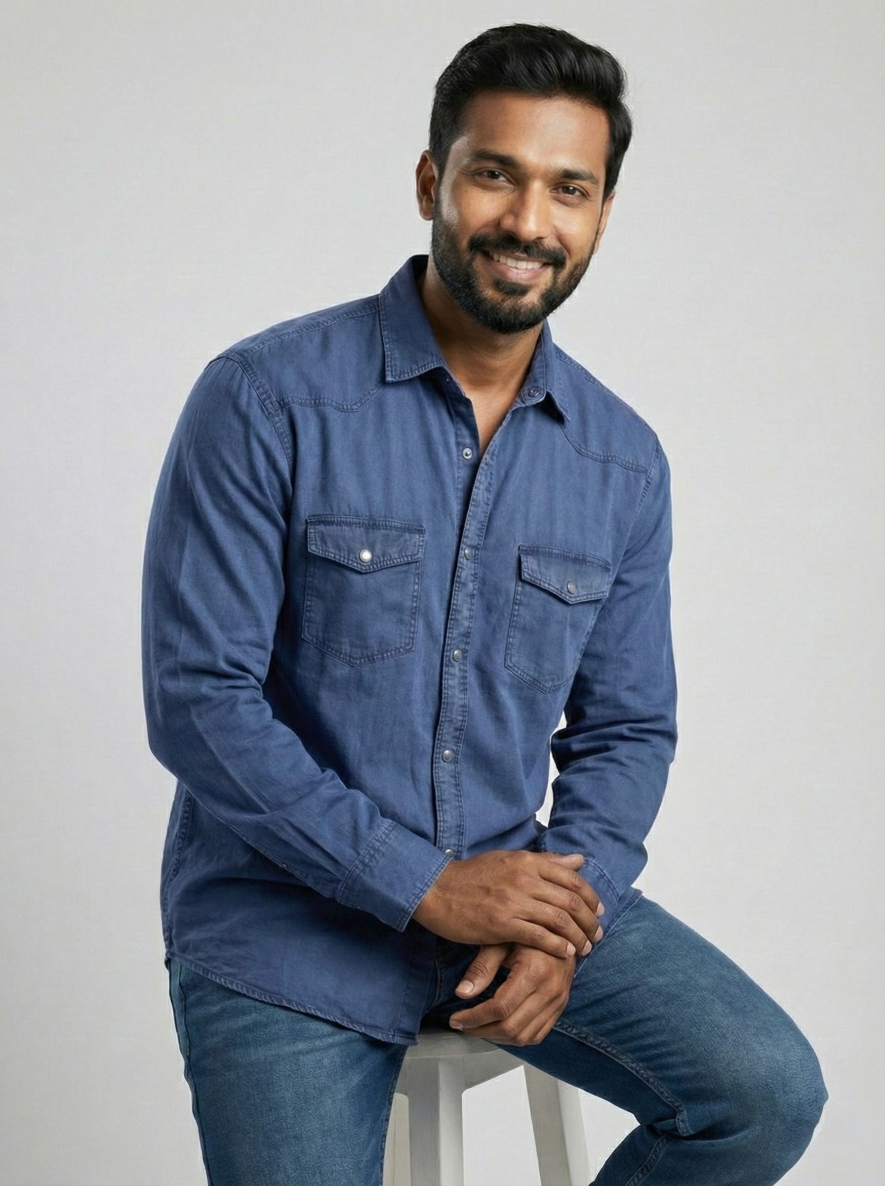 Mensfield Premium Indigo Blue Denim Shirt - Classic Western Slim-Fit