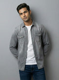 Mensfield Signature Grey Stonewashed Denim Shirt - Premium Western Style Slim Fit