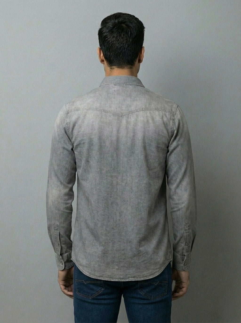 Mensfield Signature Grey Stonewashed Denim Shirt - Premium Western Style Slim Fit
